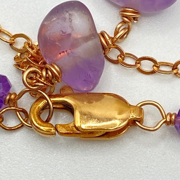 Natural Amethyst Gold Filled Chain Drop Necklace 15"-18" - Picture 10 of 13
